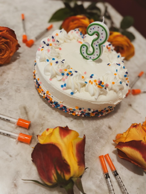 birthday cake with a #3 candle